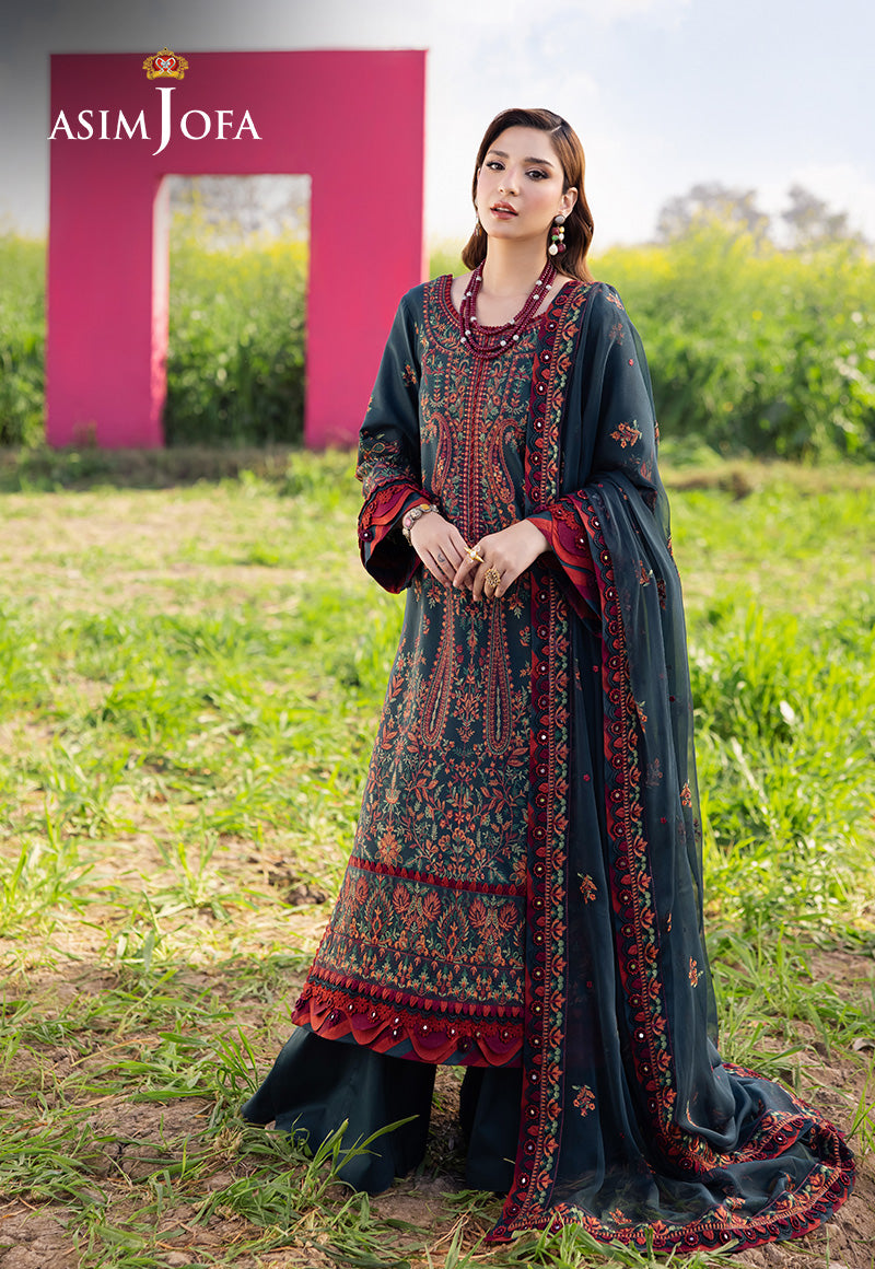 '-3PC DHANAK EMBROIDERED SHIRT WITH DHANAK EMBROIDERED SHAWL AND TROUSER - 677