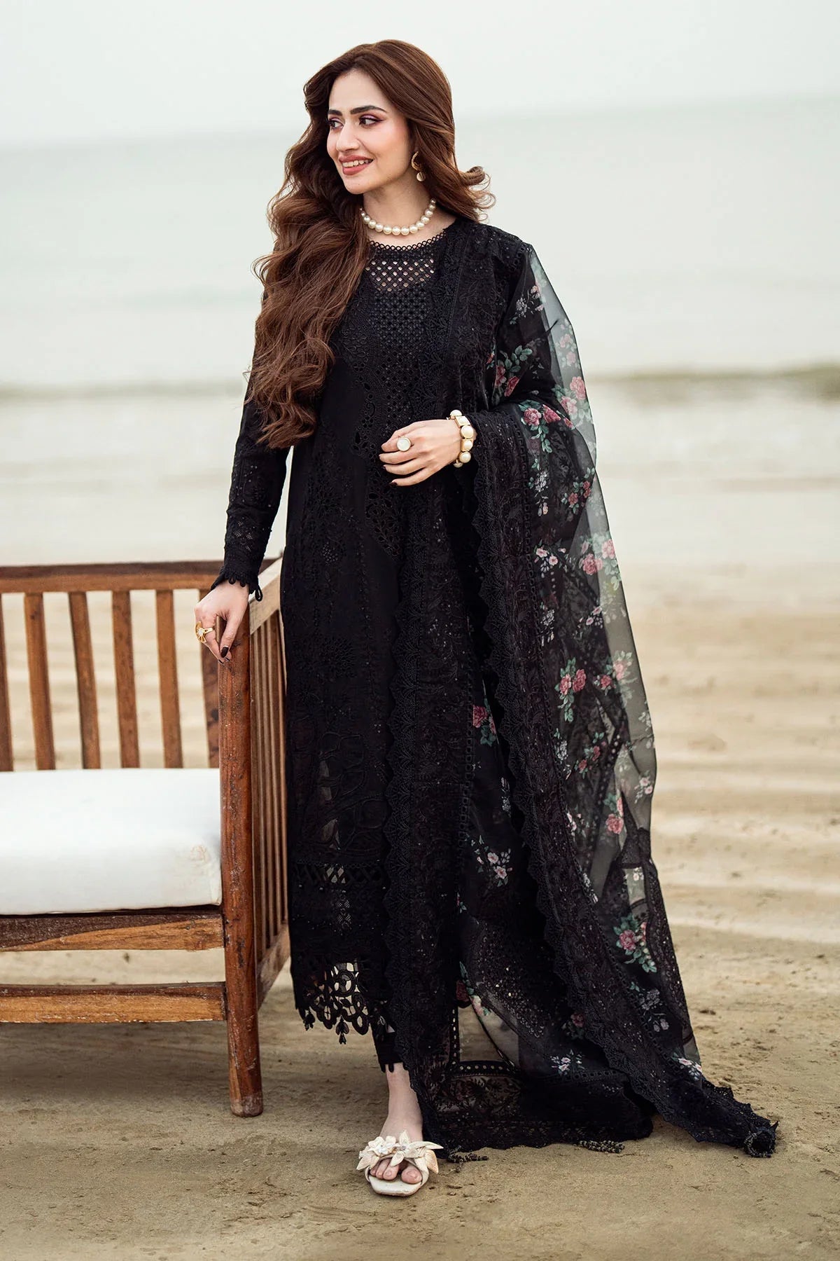 3PC LAWN EMBROIDERED SHIRT WITH COTTON NET PRINTED EMBROIDERED DUPATTA AND TROUSER -  520 L