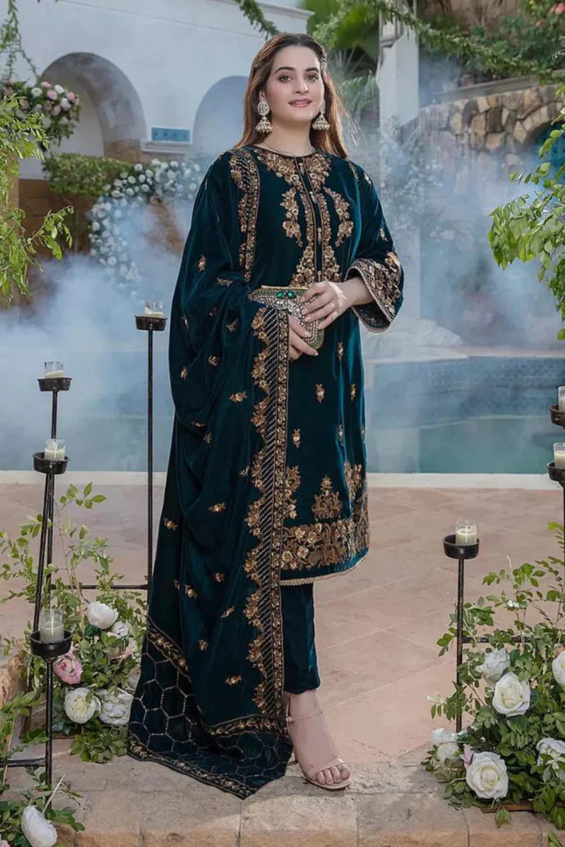 VELVET 3PC EMBROIDERED WITH VELVET EMBROIDERED DUPATTA- 265