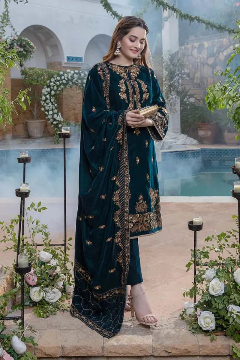 VELVET 3PC EMBROIDERED WITH VELVET EMBROIDERED DUPATTA- 265