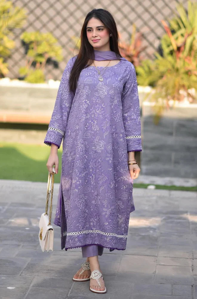 3 Pcs Embroidered Lawn Shirt with Embroidered Chifoon Dupatta BR2575
