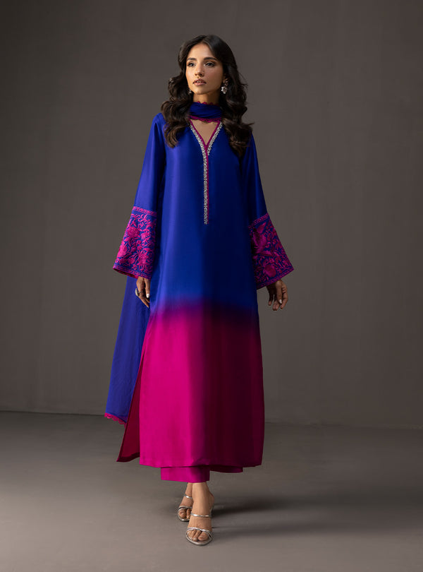 '- 3 Piece Unstitched Embroidered and Printed SIlk Suit 230