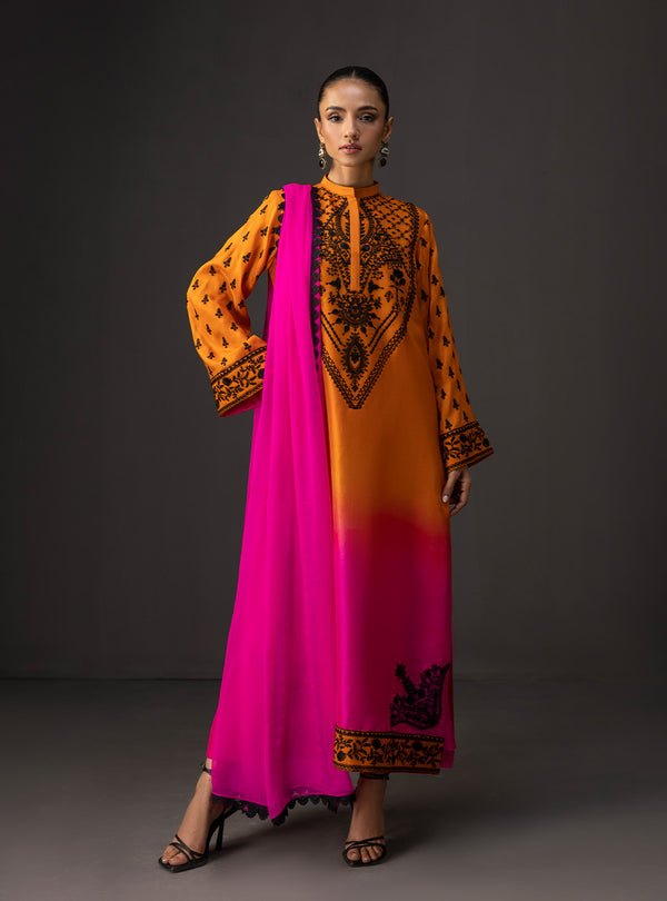 '- 3 Piece Unstitched Embroidered and Printed SIlk Suit 228