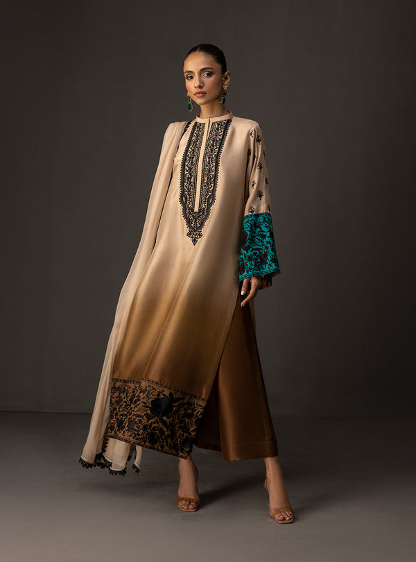'- 3 Piece Unstitched Embroidered and Printed SIlk Suit 229
