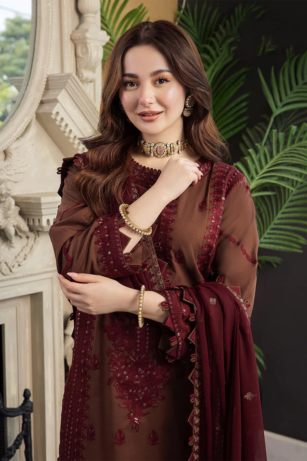 '- 3PC LAWN EMBROIDERED SHIRT WITH CHIFFON EMBROIDERED DUPATTA AND TROUSER - AJ2556