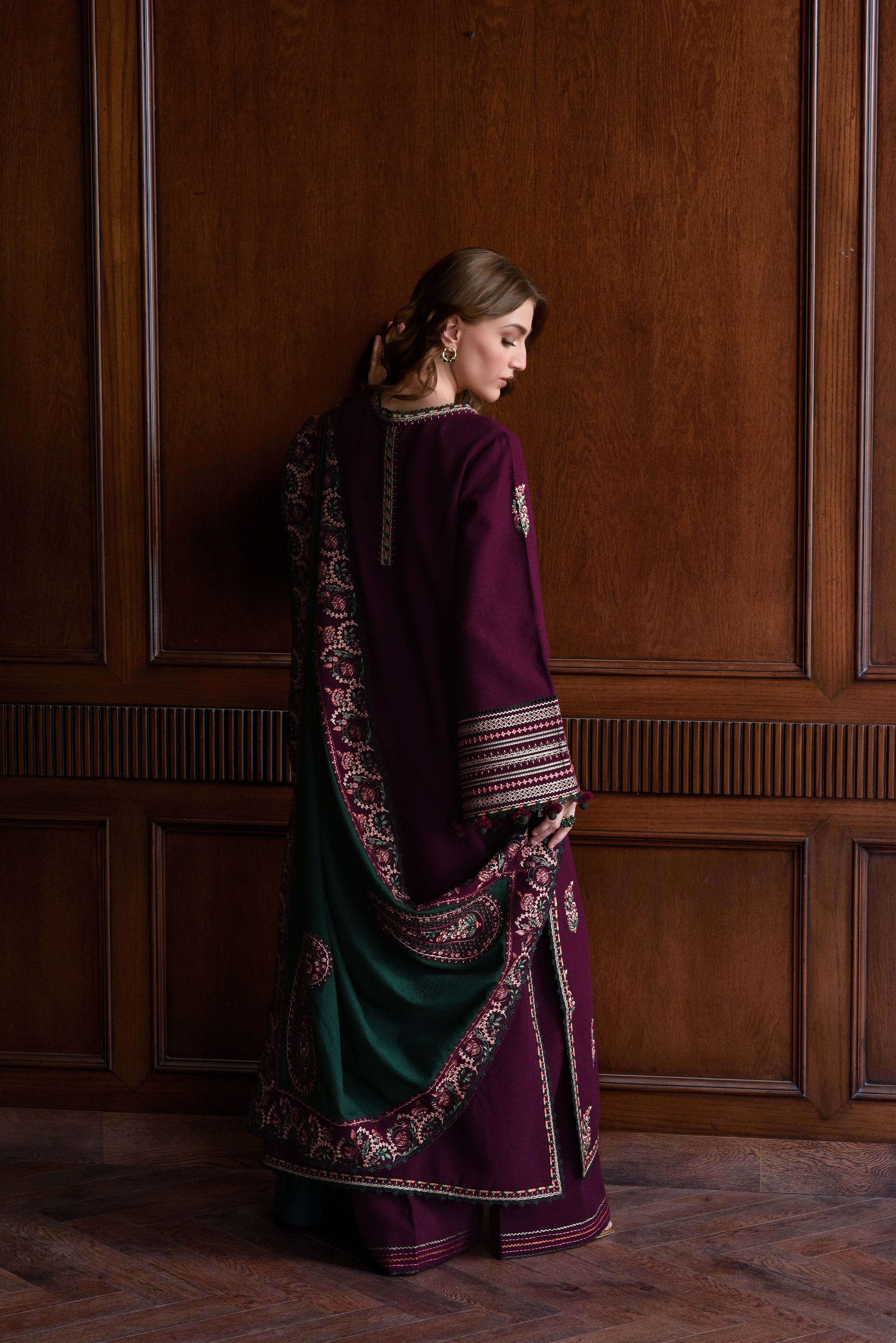 '-3PC LAWN  EMBROIDERED SHIRT WITH Lawn  EMBROIDERED SHAWL AND TROUSER- 678 L