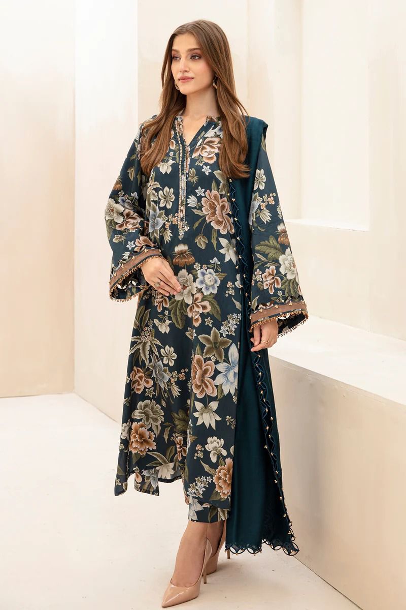 3 Piece Digital Printed Khaddar Shirt Trouser and Dupatta BK 183