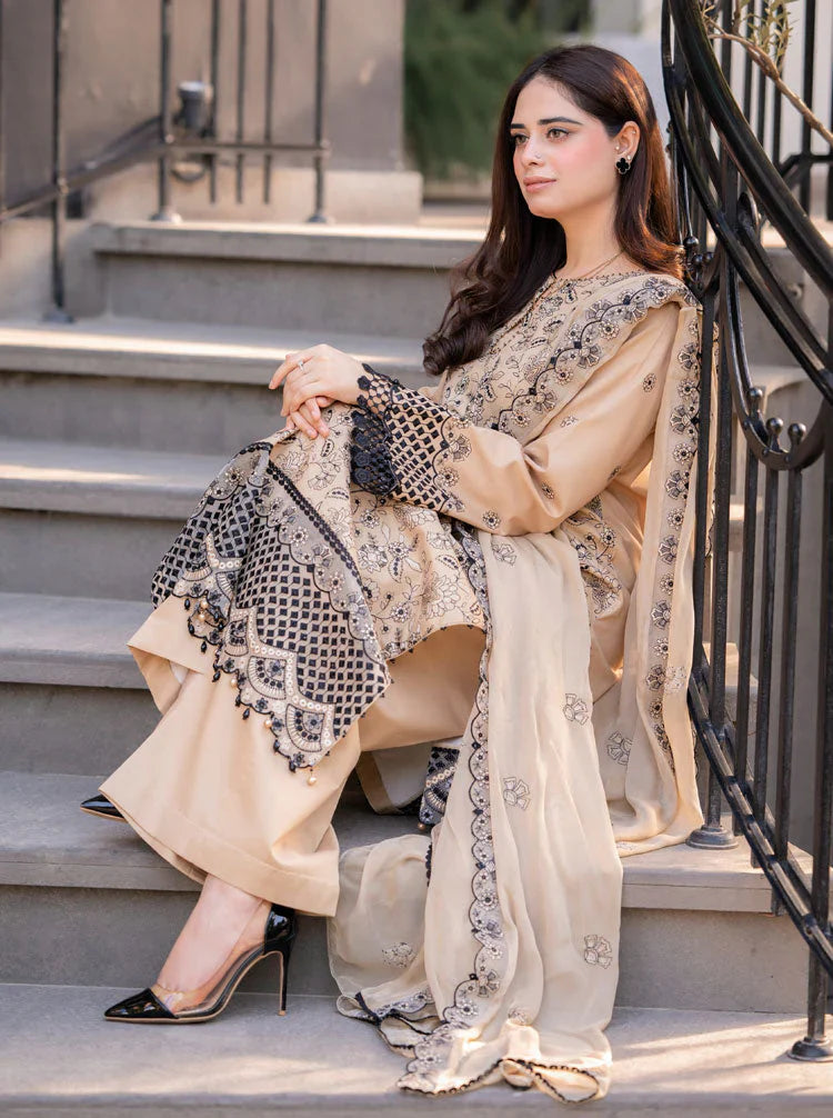 '- 3PC DHANAK EMBROIDERED UNSTITCHED DRESS - 223