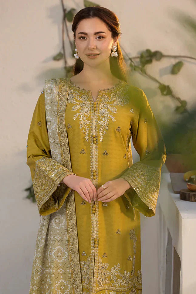 Dhanak-3PC Embroidered Shirt with Digital Printed Wool Shawl- 260