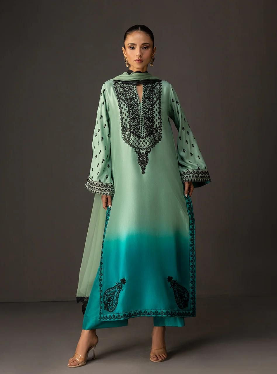 '- 3 Piece Unstitched Embroidered and Printed SIlk Suit 227