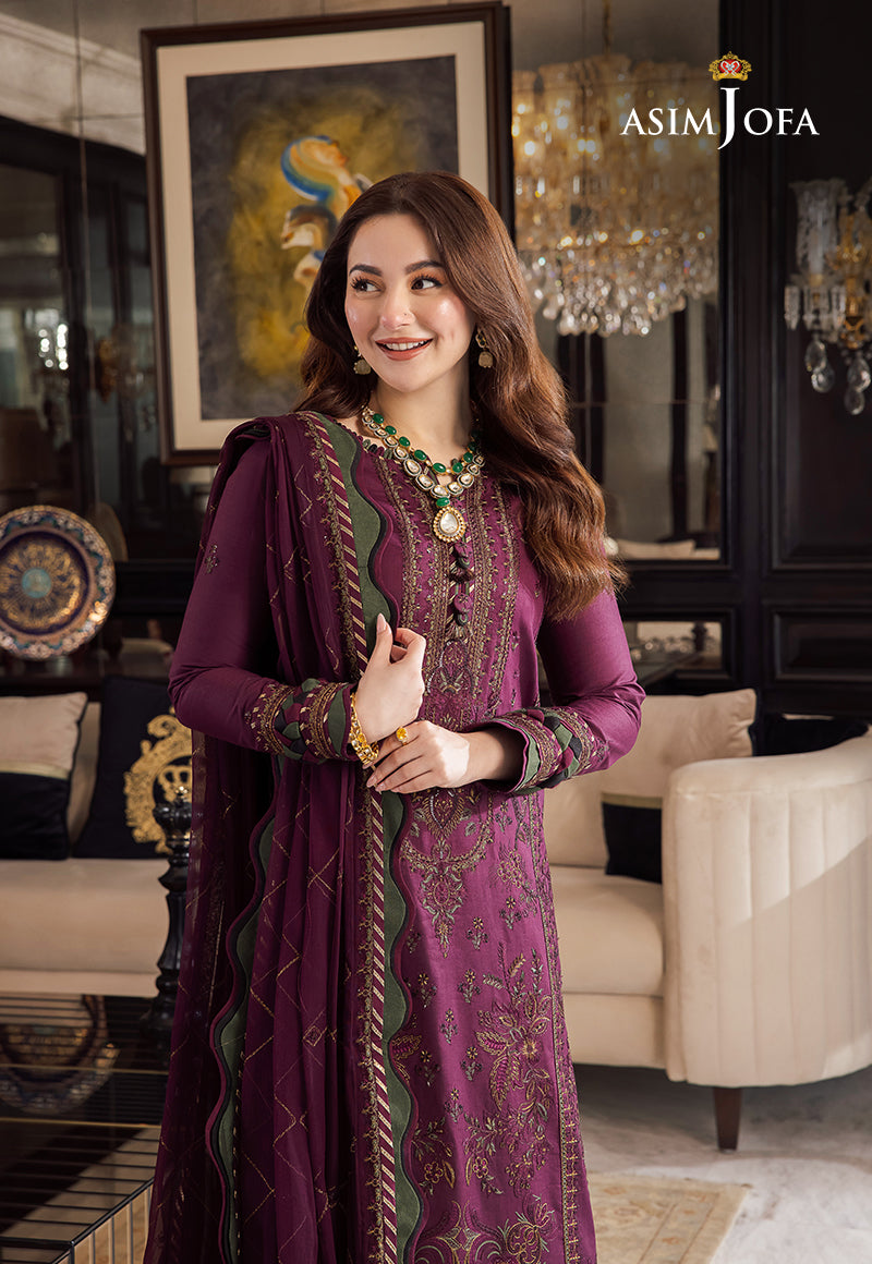 '-3PC DHANAK EMBROIDERED SHIRT WITH DHANAK EMBROIDERED SHAWL & TROUSER- 668