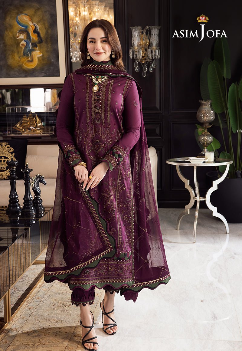 '-3PC DHANAK EMBROIDERED SHIRT WITH DHANAK EMBROIDERED SHAWL & TROUSER- 668