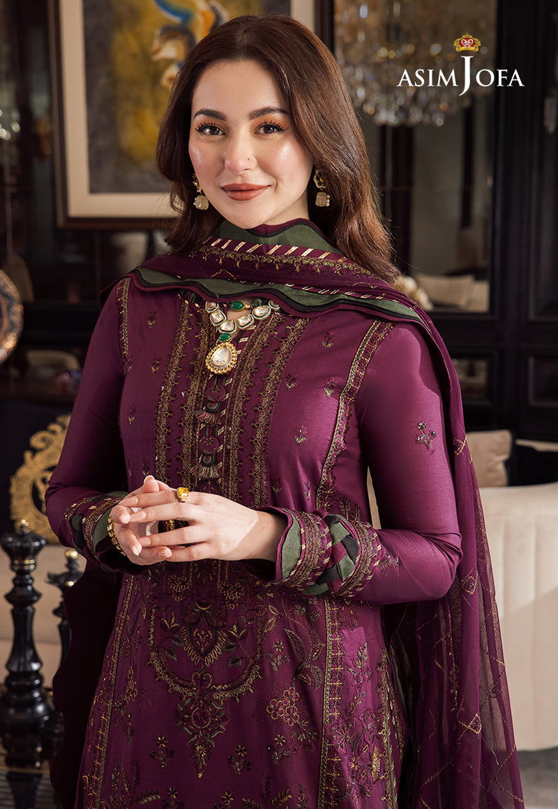 '-3PC DHANAK EMBROIDERED SHIRT WITH DHANAK EMBROIDERED SHAWL & TROUSER- 668